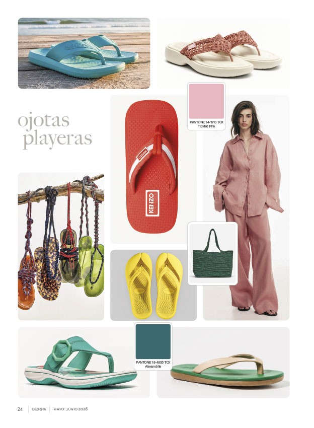 Ojotas playeras articulan color, tiras y bases bajas