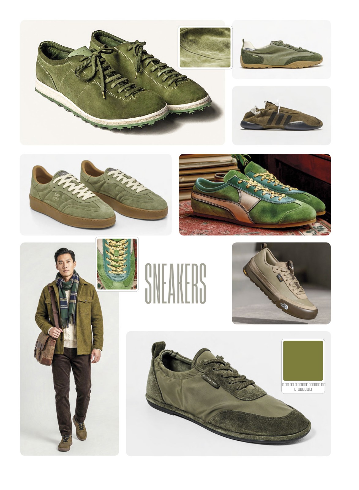 Sneakers urbanas en verde oliva con gamuza y suelas gum