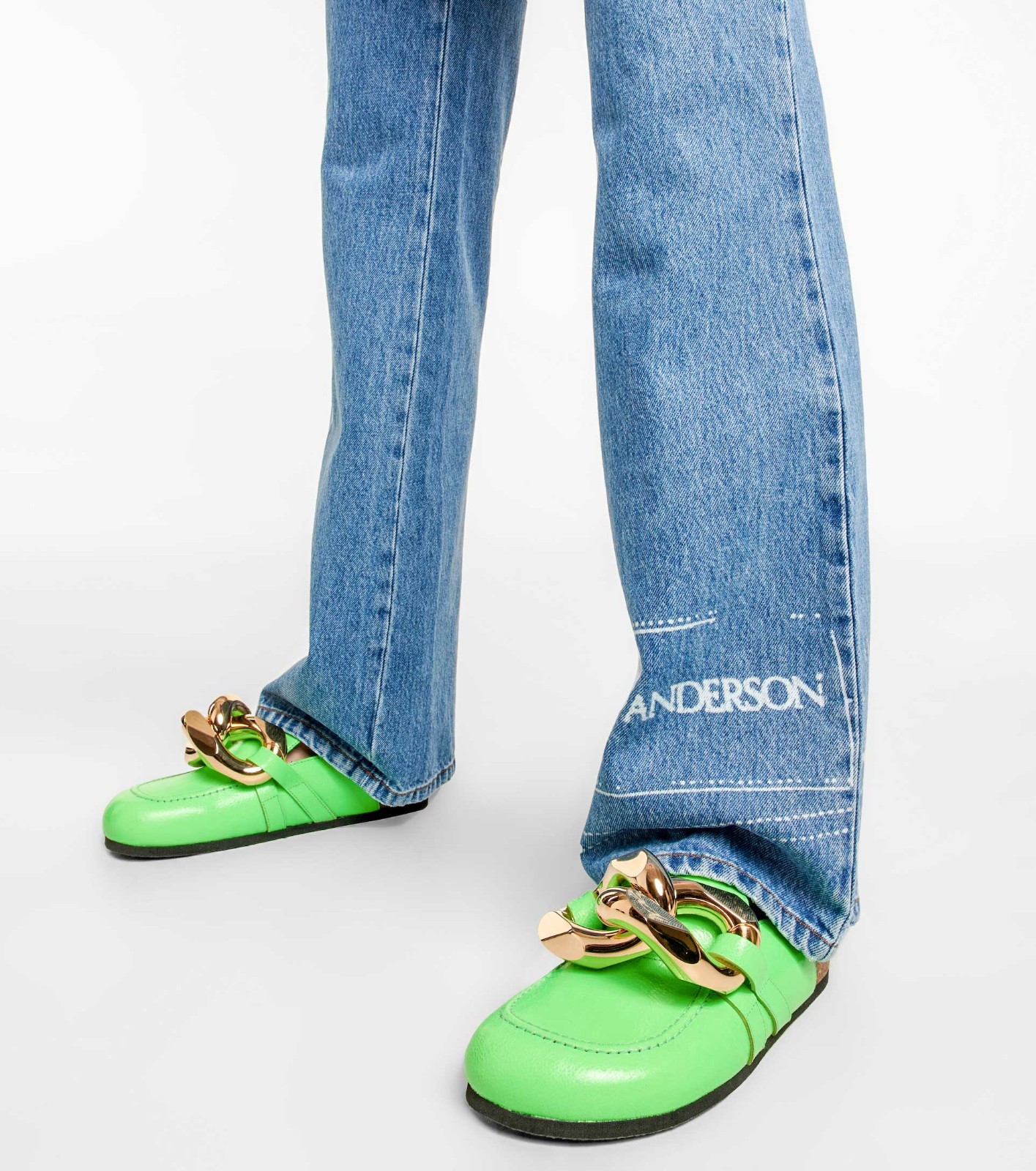 Next Summer 2022/23. Bright green color and exaggerated chain for JW ANDERSON mules