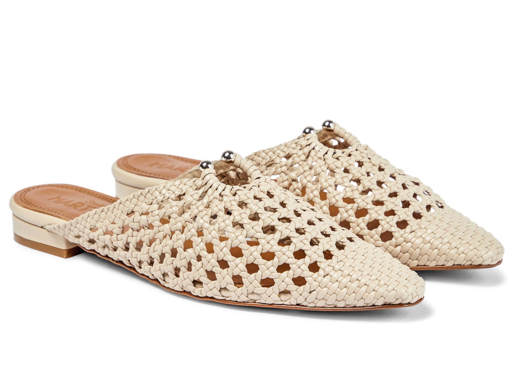 Flat mules with interwoven uppers
