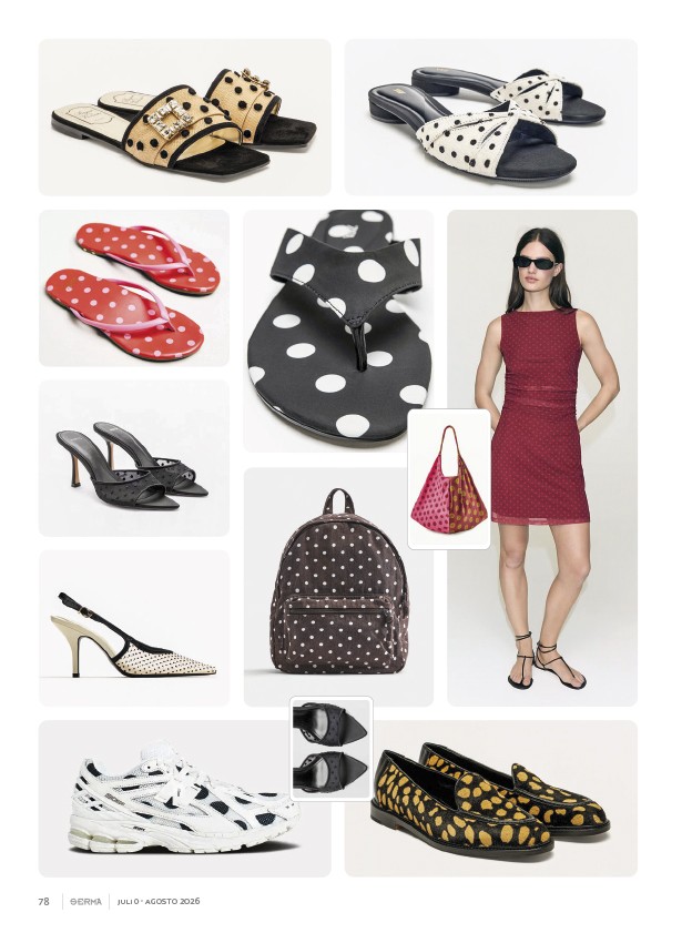 SERMA158-82.jpg Los contrastes bicolores definen calzado y bolsos con lunares